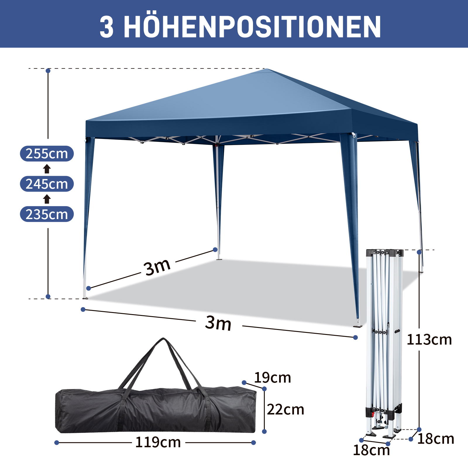 Gazebo Pop Up - Gazebo Pieghevole 3x3m con 4 Pareti